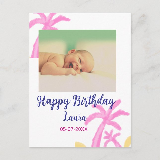 Baby kids 1st birthday add name date add photo postcard (Front)