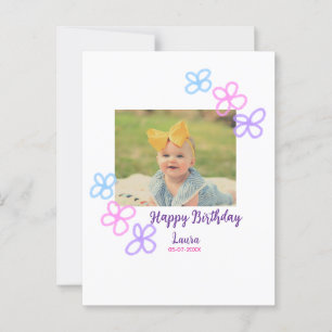 Baby kids 1st birthday add name date add photo postcard