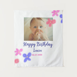 Baby kids 1st birthday add name date add photo tapestry