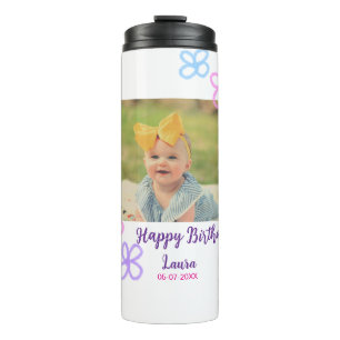 Baby kids 1st birthday add name date add photo thermal tumbler
