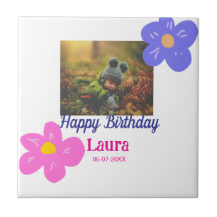 Baby kids 1st birthday add name date add photo tile