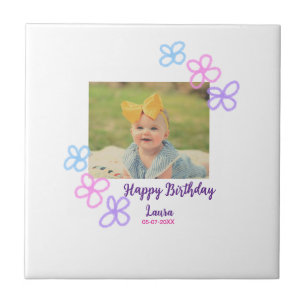 Baby kids 1st birthday add name date add photo tile