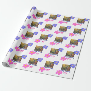 Baby kids 1st birthday add name date add photo wrapping paper