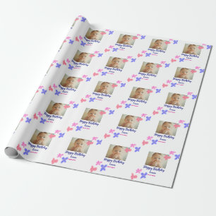 Baby kids 1st birthday add name date add photo wrapping paper