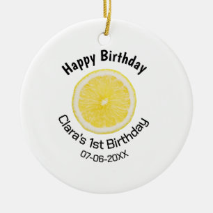 Baby kids 1st birthday lemon slice add name date m ceramic tree decoration