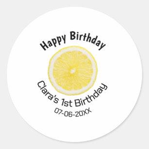Baby kids 1st birthday lemon slice add name date m classic round sticker
