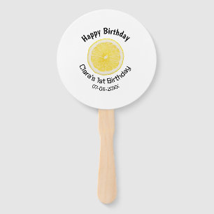 Baby kids 1st birthday lemon slice add name date m hand fan