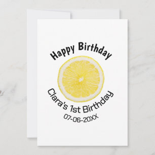 Baby kids 1st birthday lemon slice add name date m holiday card