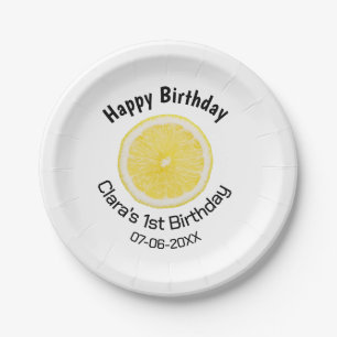 Baby kids 1st birthday lemon slice add name date m paper plate