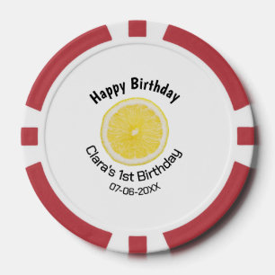 Baby kids 1st birthday lemon slice add name date m poker chips