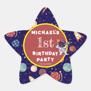 Baby Kids Astronaut Space Any Age Birthday Party  Star Sticker