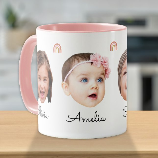 Baby Kids Family Face 4 Photos Rainbow Boho Mug (Creator Uploaded)