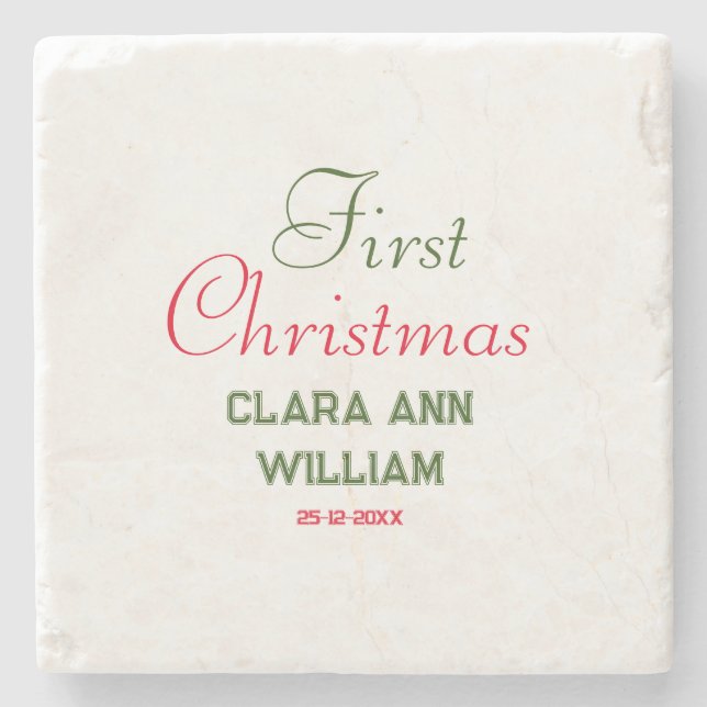 BABY KIDS FIRST CHRISTMAS HOLIDAY ADD NAME TEXT YE STONE COASTER (Front)