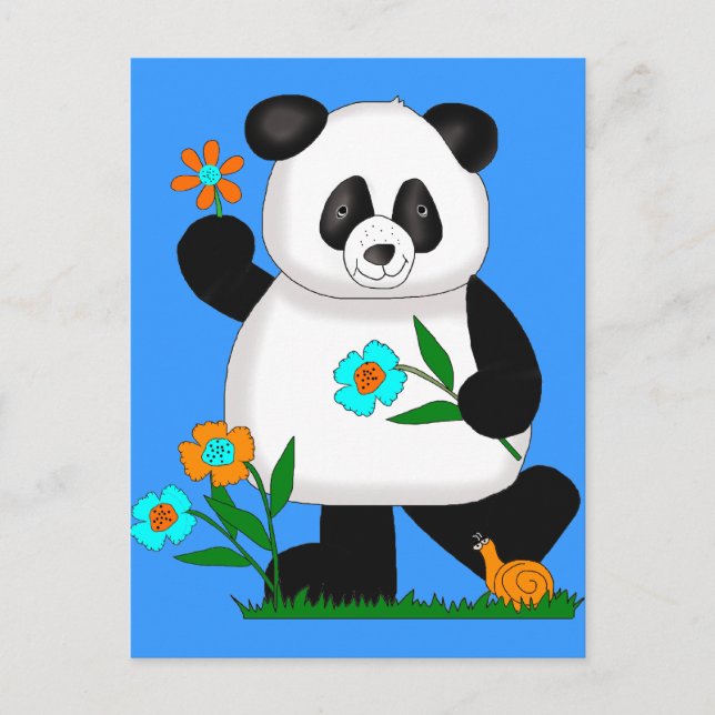 Baby Kids Panda With Flowers 2 Postcard (Front)