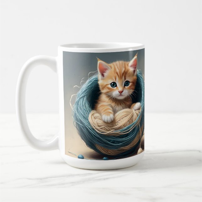 Baby Kitten In A Ball Of Wool, Coffee Mug (Left)