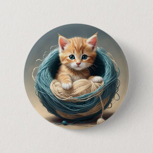 Baby Kitten In A Ball Of Wool Kids Tshirt 6 Cm Round Badge