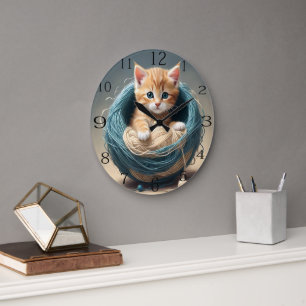 Baby Kitten In A Ball Of Wool, Large Clock