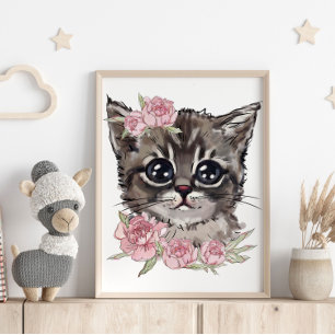 Baby Kitten Rose Personalised Poster   Wall Print
