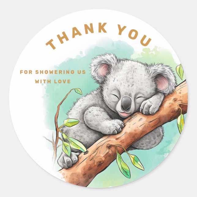 Baby Koala Baby Shower Thank You  Classic Round Sticker (Front)