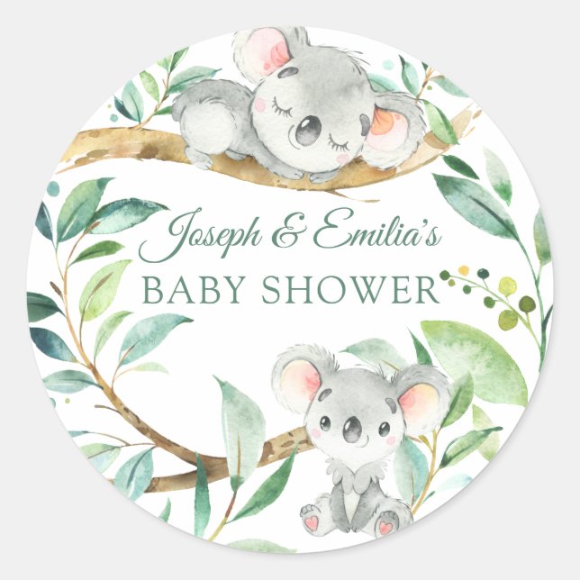Baby Koala Bear Baby Shower Classic Round Sticker (Front)