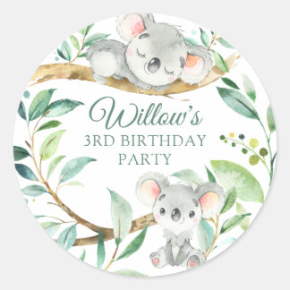 Baby Koala Bear Custom Birthday Party Classic Round Sticker