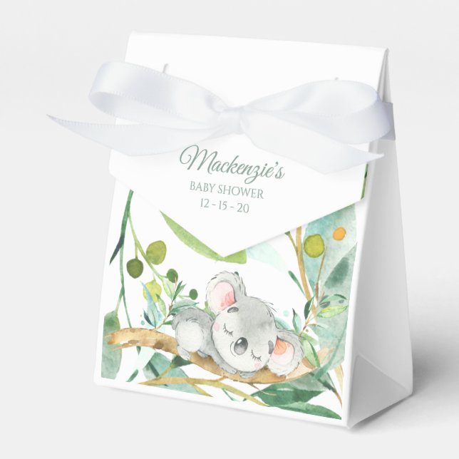 Baby Koala Bear Green and White Baby Shower Favour Box (Front Side)