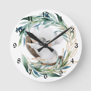 Baby Koala Bear in Wreath Nursery Round Clock
