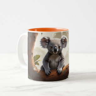 Baby Koala by a Pond Two-Tone Coffee Mug