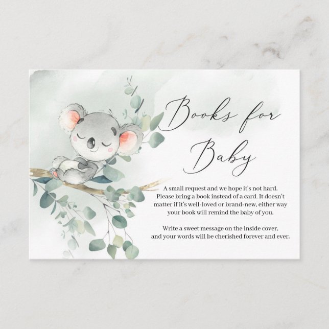 Baby koala green eucalyptus leaves Books for Baby Enclosure Card (Front)