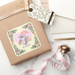 Baby Koala Personalised Nursery Square Sticker