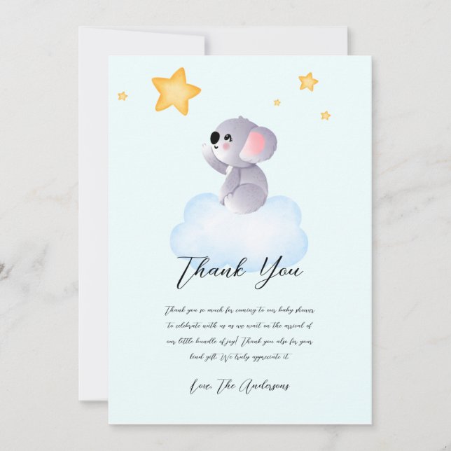 Baby Koala Reaching For Star Baby Shower  Thank You Card (Front)