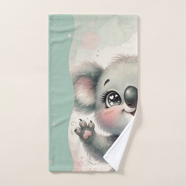 Baby Koala Waving – Teal & Cream Split Hand Towel (Hand Towel)