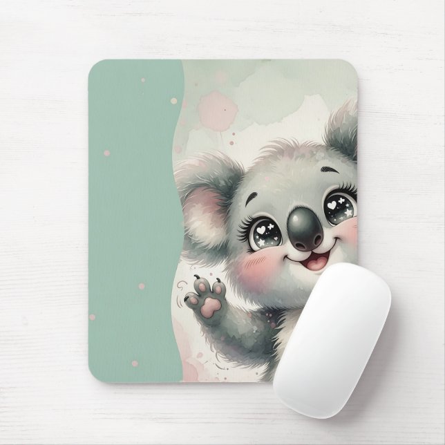 Baby Koala Waving – Teal & Cream Split Mouse Mat (With Mouse)