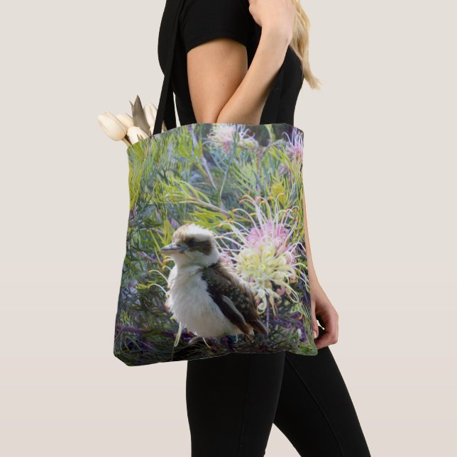 Baby Kookaburra On Grevillea Bush,  Tote Bag (Close Up)