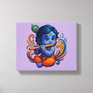 Baby Krishna with Flute – Peace Vibes   Vibrant 3D Canvas Print