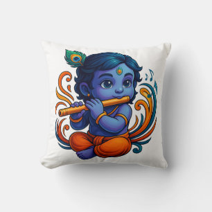 Baby Krishna with Flute – Peace Vibes   Vibrant 3D Cushion