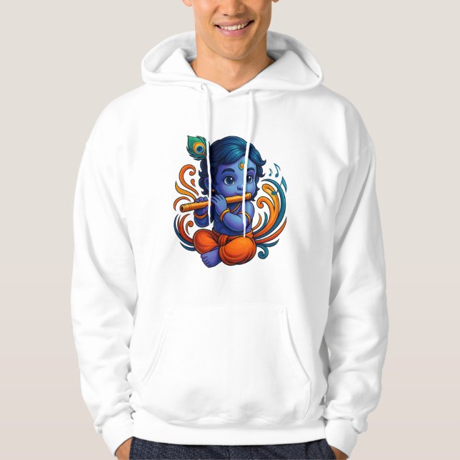 Baby Krishna with Flute – Peace Vibes | Vibrant 3D Hoodie (Front)