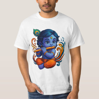 Baby Krishna with Flute – Peace Vibes | Vibrant 3D T-Shirt