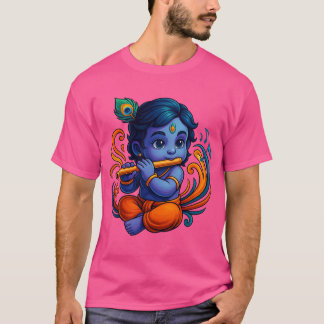 Baby Krishna with Flute – Peace Vibes | Vibrant 3D T-Shirt