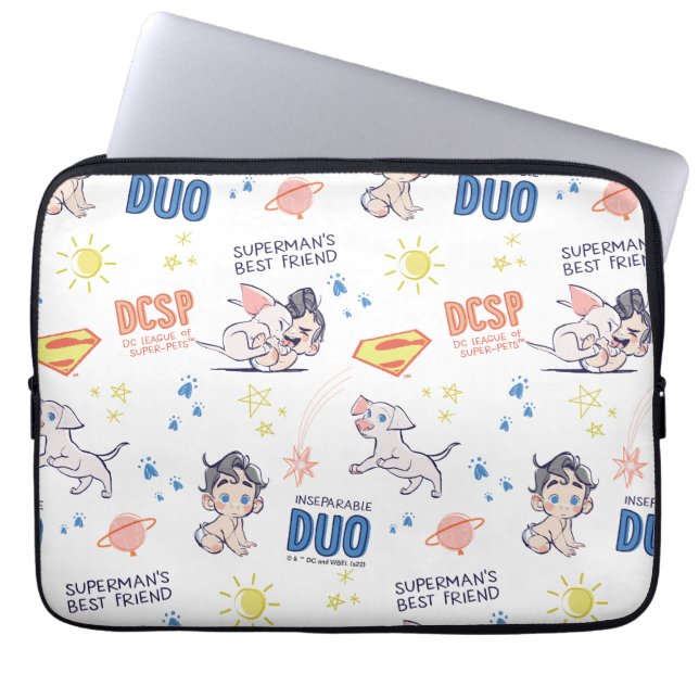 Baby Krypto & Superman Pattern Laptop Sleeve (Front)