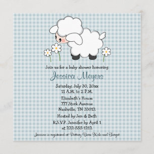 Baby Lamb Baby Shower Invitations Blue Gingham