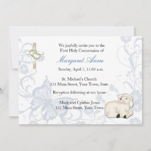 Baby Lamb Blue Religious Invitation