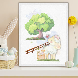 Baby Lamb in Field 11"x14" Canvas Print
