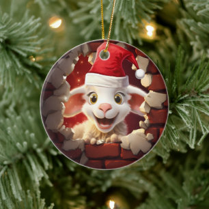 Baby Lamb in Santa Hat - 3D Ceramic Tree Decoration