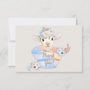 Baby Lamb Nursery Pink Blue Thank You Card