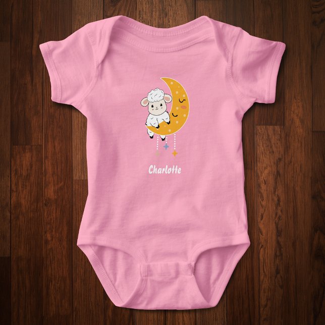 Baby Lamb on Moon with Personalised First Name Bodysuit (Creator Uploaded)