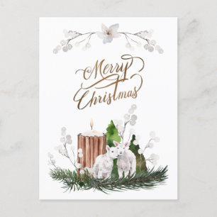 Baby Lamb Pine Candle Christmas Postcard