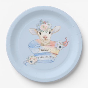 Baby Lamb Pink Blue Farm Country Pastel Paper Plate