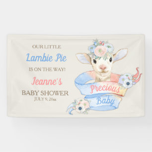 Baby Lamb Pink Blue Gender Neutral Reveal Banner