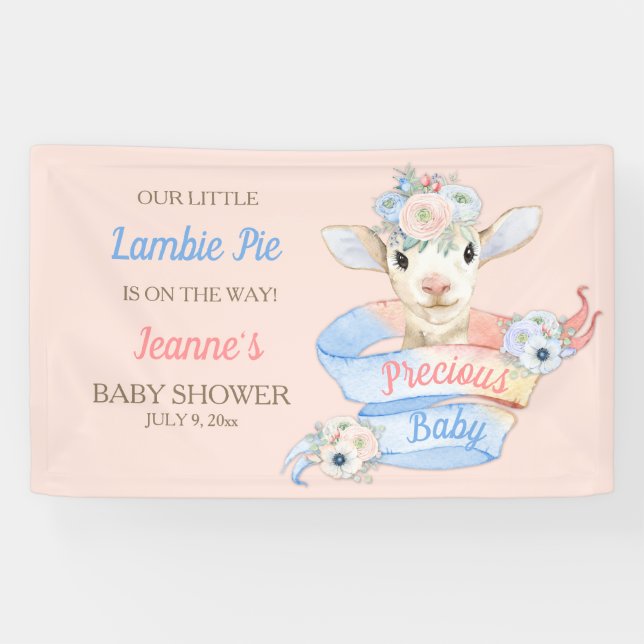 Baby Lamb Pink Blue Gender Neutral Reveal Banner (Horizontal)
